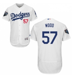 Mens Majestic Los Angeles Dodgers 57 Alex Wood White Home Flex Base Authentic Collection 2018 World Series Jersey 