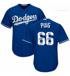 Mens Majestic Los Angeles Dodgers 66 Yasiel Puig Authentic Royal Blue Team Logo Fashion Cool Base MLB Jersey