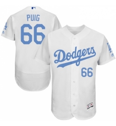 Mens Majestic Los Angeles Dodgers 66 Yasiel Puig Authentic White 2016 Fathers Day Fashion Flex Base Jersey 