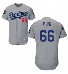 Mens Majestic Los Angeles Dodgers 66 Yasiel Puig Gray Alternate Flex Base Authentic Collection 2018 World Series Jersey 