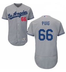 Mens Majestic Los Angeles Dodgers 66 Yasiel Puig Grey Flexbase Authentic Collection MLB Jersey