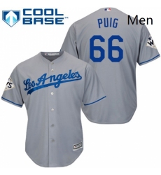 Mens Majestic Los Angeles Dodgers 66 Yasiel Puig Replica Grey Road 2017 World Series Bound Cool Base MLB Jersey