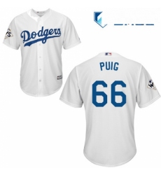 Mens Majestic Los Angeles Dodgers 66 Yasiel Puig Replica White Home 2017 World Series Bound Cool Base MLB Jersey