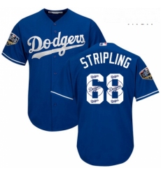 Mens Majestic Los Angeles Dodgers 68 Ross Stripling Authentic Royal Blue Team Logo Fashion Cool Base 2018 World Series MLB Jersey 