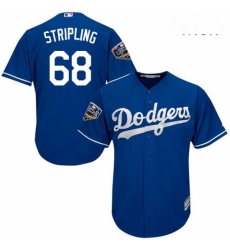 Mens Majestic Los Angeles Dodgers 68 Ross Stripling Replica Royal Blue Alternate Cool Base 2018 World Series MLB Jersey 