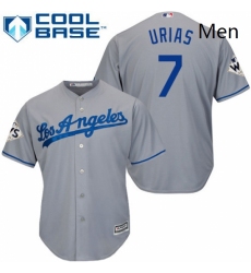 Mens Majestic Los Angeles Dodgers 7 Julio Urias Replica Grey Road 2017 World Series Bound Cool Base MLB Jersey