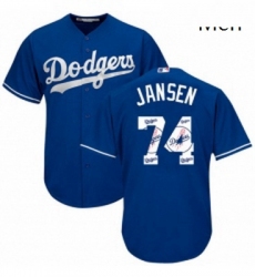 Mens Majestic Los Angeles Dodgers 74 Kenley Jansen Authentic Royal Blue Team Logo Fashion Cool Base MLB Jersey
