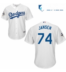 Mens Majestic Los Angeles Dodgers 74 Kenley Jansen Replica White Home 2017 World Series Bound Cool Base MLB Jersey