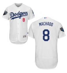 Mens Majestic Los Angeles Dodgers 8 Manny Machado White Home Flex Base Authentic Collection 2018 World Series Jersey
