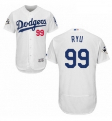 Mens Majestic Los Angeles Dodgers 99 Hyun Jin Ryu Authentic White Home 2017 World Series Bound Flex Base Jersey