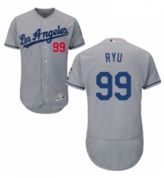 Mens Majestic Los Angeles Dodgers 99 Hyun Jin Ryu Grey Flexbase Authentic Collection MLB Jersey