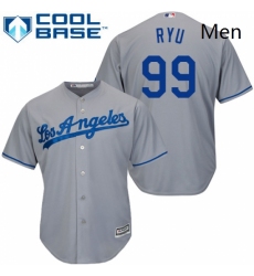 Mens Majestic Los Angeles Dodgers 99 Hyun Jin Ryu Replica Grey Road Cool Base MLB Jersey
