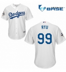Mens Majestic Los Angeles Dodgers 99 Hyun Jin Ryu Replica White Home 2017 World Series Bound Cool Base MLB Jersey