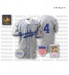 Mens Mitchell and Ness 1945 Los Angeles Dodgers 4 Babe Herman Authentic Grey Throwback MLB Jersey