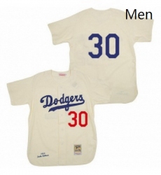 Mens Mitchell and Ness 1955 Los Angeles Dodgers 30 Maury Wills Authentic Cream Throwback MLB Jersey