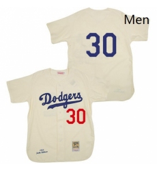 Mens Mitchell and Ness 1955 Los Angeles Dodgers 30 Maury Wills Replica Cream Throwback MLB Jersey