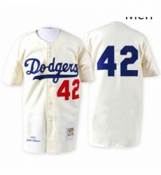 Mens Mitchell and Ness 1955 Los Angeles Dodgers 42 Jackie Robinson Replica White Throwback MLB Jersey