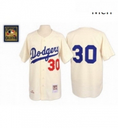 Mens Mitchell and Ness 1962 Los Angeles Dodgers 30 Maury Wills Authentic Cream Throwback MLB Jersey