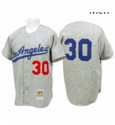 Mens Mitchell and Ness 1963 Los Angeles Dodgers 30 Maury Wills Authentic Grey Throwback MLB Jersey
