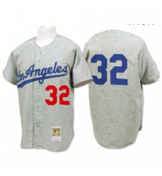 Mens Mitchell and Ness 1963 Los Angeles Dodgers 32 Sandy Koufax Authentic Grey Throwback MLB Jersey