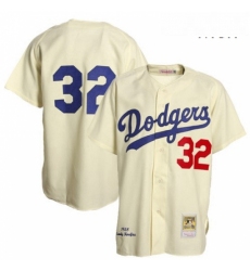 Mens Mitchell and Ness Los Angeles Dodgers 32 Sandy Koufax Authentic Cream Throwback MLB Jersey