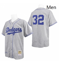 Mens Mitchell and Ness Los Angeles Dodgers 32 Sandy Koufax Authentic Grey Throwback MLB Jersey