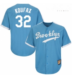 Mens Mitchell and Ness Los Angeles Dodgers 32 Sandy Koufax Authentic Light Blue Throwback MLB Jersey