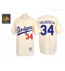Mens Mitchell and Ness Los Angeles Dodgers 34 Fernando Valenzuela Authentic Cream Throwback MLB Jersey