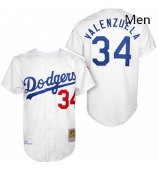 Mens Mitchell and Ness Los Angeles Dodgers 34 Fernando Valenzuela Replica White 1955 Throwback MLB Jersey