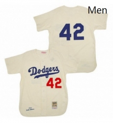 Mens Mitchell and Ness Los Angeles Dodgers 42 Jackie Robinson Authentic Cream Throwback MLB Jersey