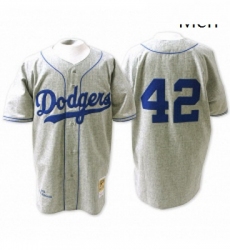 Mens Mitchell and Ness Los Angeles Dodgers 42 Jackie Robinson Authentic Grey Throwback MLB Jersey