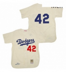 Mens Mitchell and Ness Los Angeles Dodgers 42 Jackie Robinson Replica Cream Throwback MLB Jersey