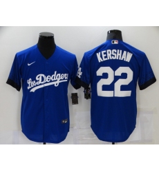 Men's Nike Los Angeles Dodgers #22 Clayton Kershaw Blue Cool Base Player Jersey