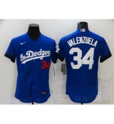 Men's Nike Los Angeles Dodgers #34 Fernando Valenzuela Blue Elite City Player Jersey