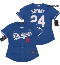 Women Dodgers Front 8 Back 24 Kobe Bryant Blue Cool Base Stitched MLB Jersey