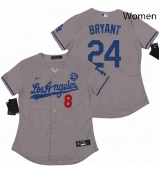Women Dodgers Front 8 Back 24 Kobe Bryant Grey Cool Base Stitched MLB Jersey