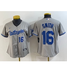 Women Los Angeles Dodgers 16 Will Smith Grey Stitched Jersey 2