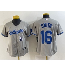 Women Los Angeles Dodgers 16 Will Smith Grey Stitched Jersey 4