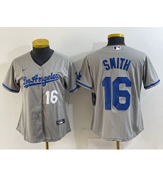 Women Los Angeles Dodgers 16 Will Smith Grey Stitched Jersey 5