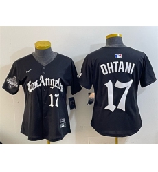 Women Los Angeles Dodgers 17 Shohei Ohtani Black 2025 World Series Champions LA Gothic Edition Limited Stitched Baseball Jersey 
