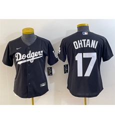 Women Los Angeles Dodgers 17 Shohei Ohtani Black Stitched Jersey 28Run Small 29