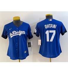 Women Los Angeles Dodgers 17 Shohei Ohtani Blue City Connect Stitched Jersey 28Run Small 29