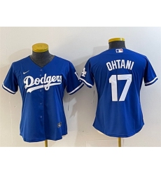 Women Los Angeles Dodgers 17 Shohei Ohtani Blue Stitched Jersey 28Run Small 29