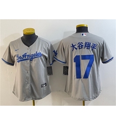 Women Los Angeles Dodgers 17  Shohei Ohtani Grey Stitched Jersey  2