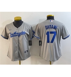 Women Los Angeles Dodgers 17 Shohei Ohtani Grey Stitched Jersey  3