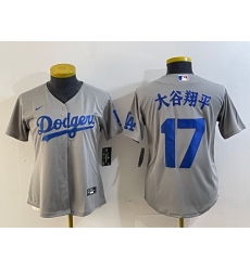 Women Los Angeles Dodgers 17  Shohei Ohtani Grey Stitched Jersey 