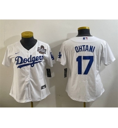 Women Los Angeles Dodgers 17 Shohei Ohtani White 2024 World Series Cool Base Stitched Baseball Jersey 