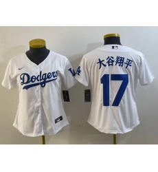 Women Los Angeles Dodgers 17  Shohei Ohtani White Stitched Jersey 