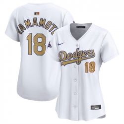Women Los Angeles Dodgers 18 Yoshinobu Yamamoto White 2025 Gold Collection Limited Stitched Baseball Jersey