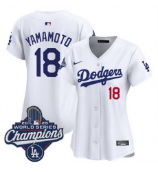 Women Los Angeles Dodgers 18 Yoshinobu Yamamoto White 2025 World Series Champions Home Cool Base Stitched Baseball Jersey 